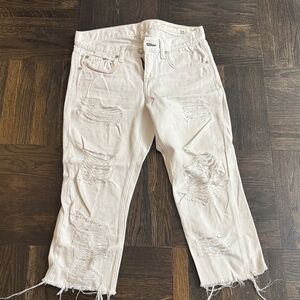Used WOMEN RAG AND BONE Distressed White Jeans size 25